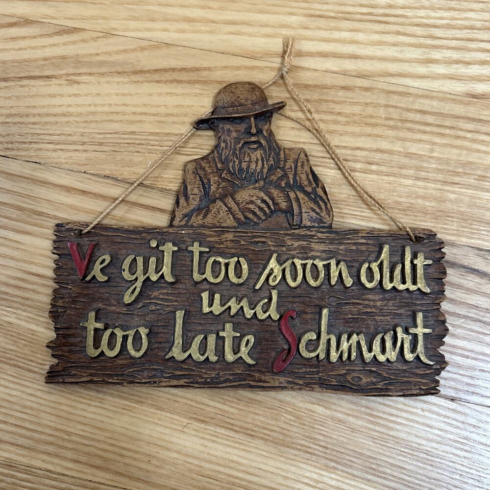 Vintage Humorous Sign German Scandinavian Wood Plaque Folk Art Wall Decor